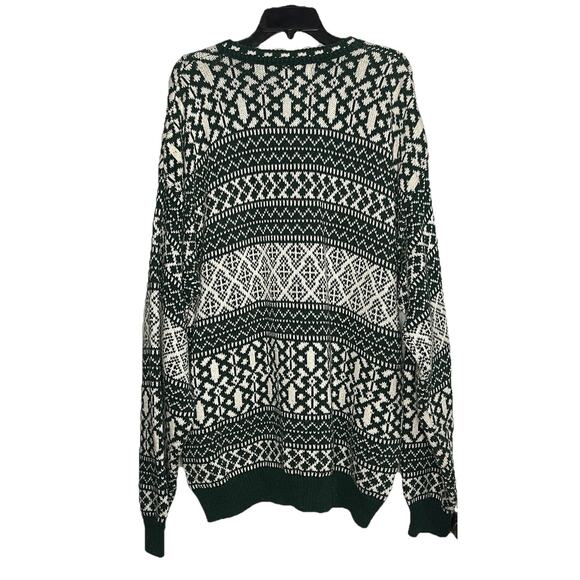 Vintage Eddie Bauer Sweater Green White Fair Isle Knit Made in USA Men Size XL - Picture 1 of 5